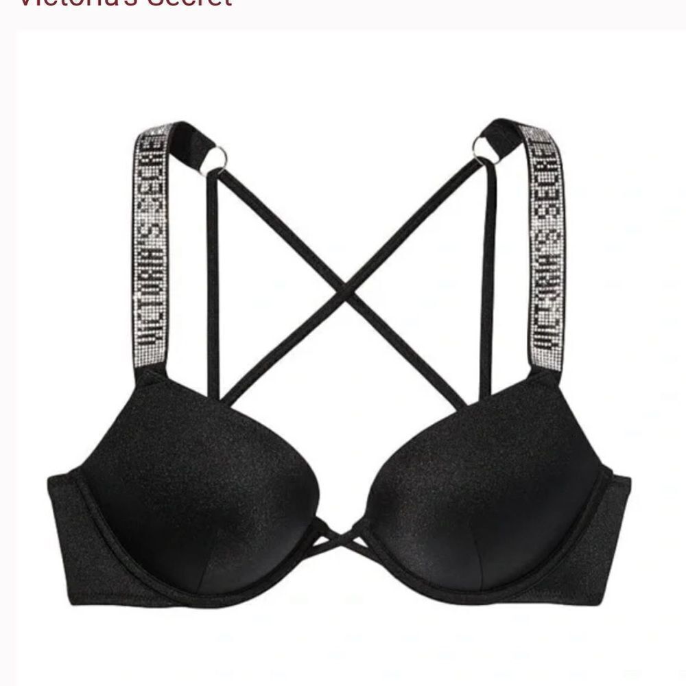 Victorias Secret Swim Bombshell Shine Strap Add-2-Cups Push Up Bikini Top Black